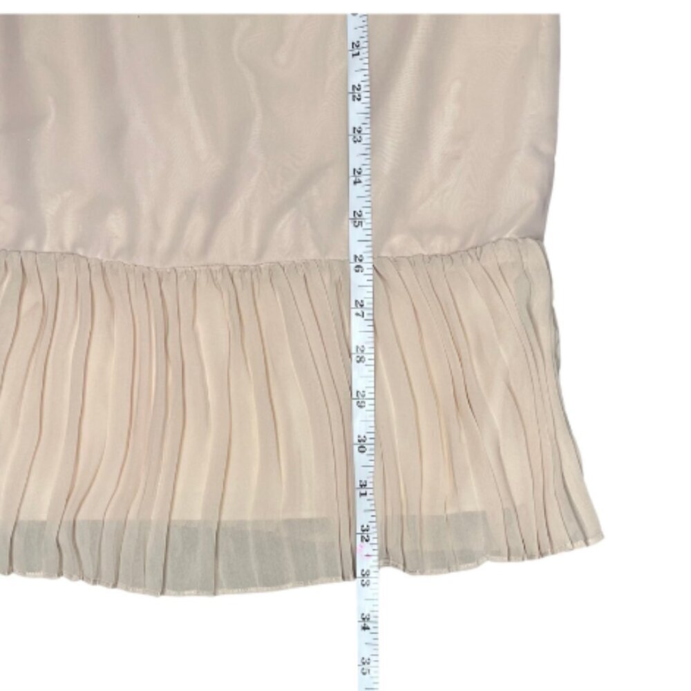 Anthology Tan Pleated Drop Waist Slip Dress XL Backless Satin Feel Minimalist - Picture 8 of 11